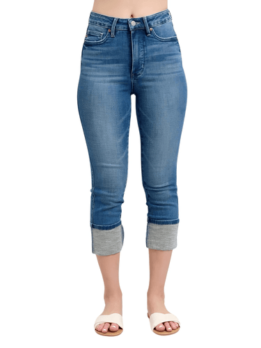 Full Size Skinny Cuff Plus Size Capris Jeans with Pockets, Drestiny, Blue, Medium Blue, Casual Pants, Jeans, United States, USA, 0 (24), 1 (25), 3 (26), 5 (27), 7 (28), 9 (29), 11 (30), 13 (31), 15 (32), 14W, 16W, 18W, 20W, 22W, 24W, Plus size capri jeans, Plus size skinny capri jeans, Plus size cropped skinny jeans, Plus size denim capris, Cuffed plus size capri jeans, shopdrestiny.com